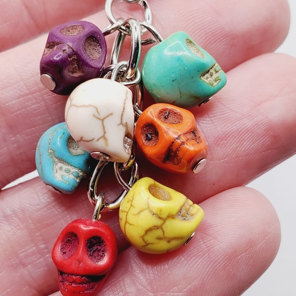 New natural stone day of the dead skull colorful earrings long - Picture 10 of 12